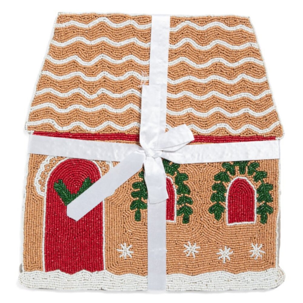 TAHARI 2pk Figural Gingerbread House Beaded Placemats Viral